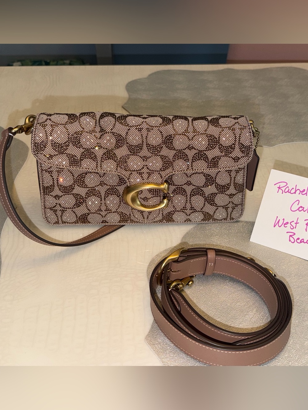 Coach Crystal Tabby 26 Mushroom Signature Jaquard